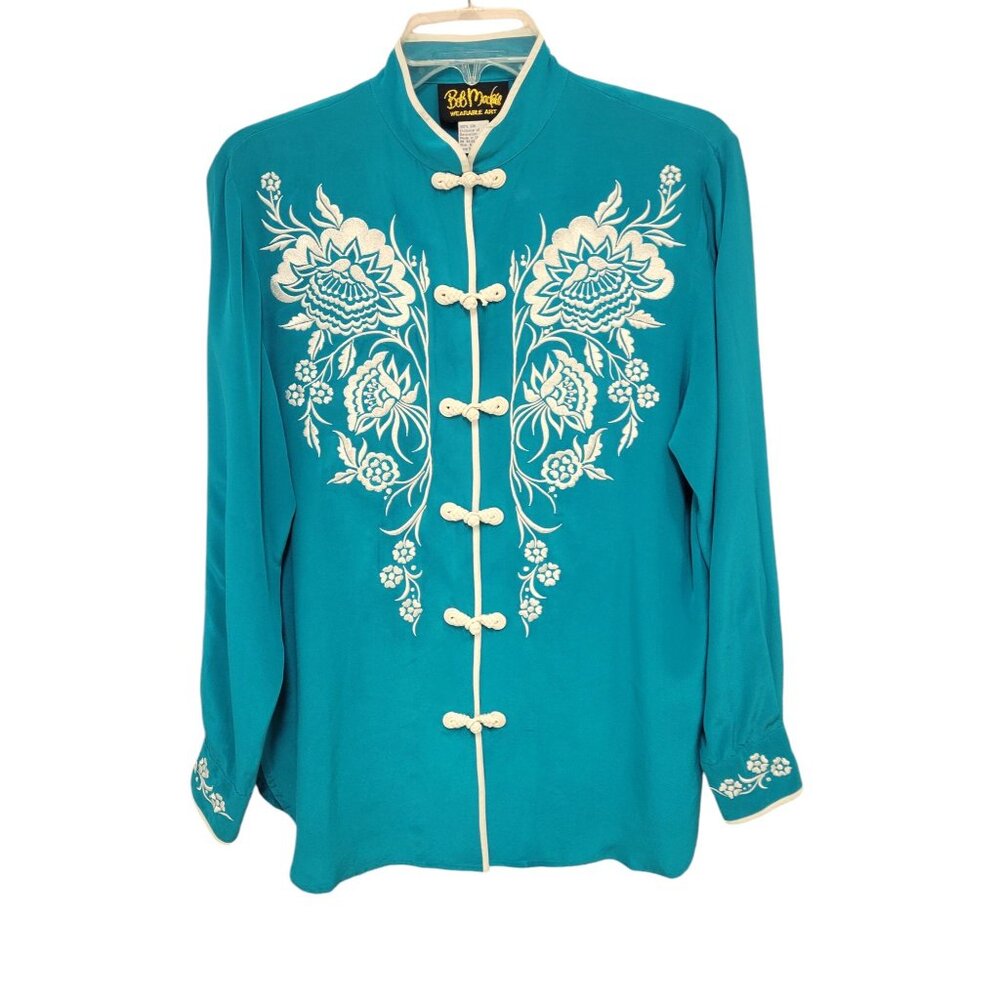 Bob Mackie Wearable Art 100% silk longsleeve button down blouse Size small